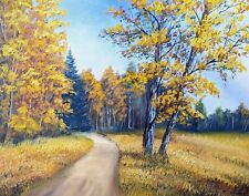 Herbst Landschaft am Fluss Malerei Ölgemälde Ölbild Leinwand Gemälde Original 