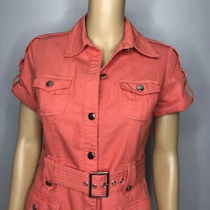 Dressbarn Coral Belted Short Sleeves Shirtdress Botton Down 4 Pockets Size 4 - Picture 1 of 11