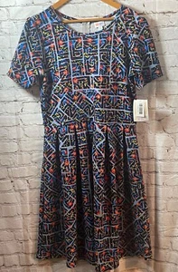 LuLaRoe Amelia Dress Plus Sz 2XL Fit & Flare Pockets Abstract A-Line Box Pleats - Picture 1 of 7
