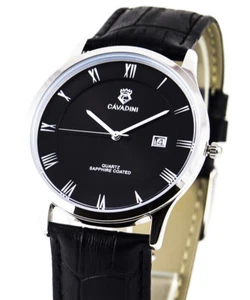 Cavadini Herrenuhr Edelstahl 40mm Index Datum CV-4228 schwarz römisch Business - Picture 1 of 1