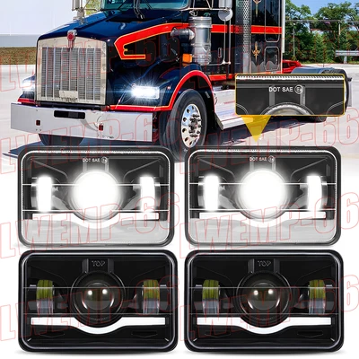 Faros LED DOT Hi-Low 4 piezas para Kenworth T400 T800 W900B Classic 120 HK 4"x6" Foto 1 de 4