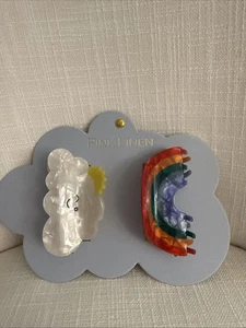 Rosa Leinen Regenbogen und Wolke/Sonnenkralle Clip Haarschmuck Acryl Perlmutt 2p - Bild 1 von 5
