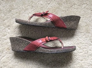 Teva Thong Wedge Cork Sandals Ventura Comfort Red Distressed Leather Size 7 - Picture 1 of 6