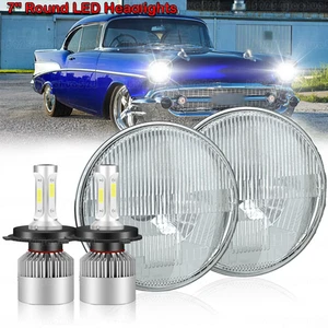 Pair 7" Inch Round LED Headlights Hi-Lo Sealed Beam Fit Chevy Bel Air 1955-1957 - Picture 1 of 14