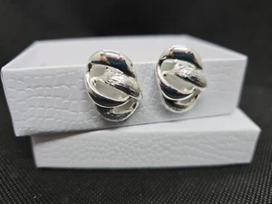Vintage Brushed Silvertone Napier Clip On Earrings Signed - Picture 1 of 5