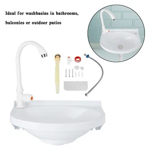 2-in-1 Outdoor Garden Water Fountain and Faucet No-Punch Bathroom Wash Basin #4 - Picture 1 of 12
