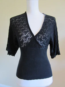 BeBe Womens Black Lace Bust & Sleeve Knit Blouse Top Size XS - Picture 1 of 7