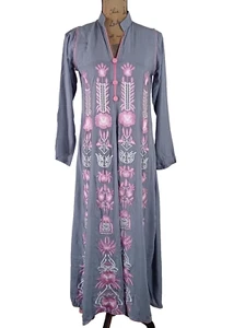 Abito Mona Ally Designer Pakistano Salwar Kameez Grigio Rosa Ricamo Floreale Taglia S - Foto 1 di 5