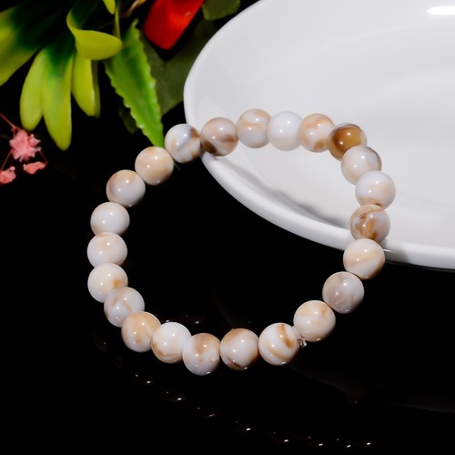 VALENTINO Bracciale Elastico Perline Ragnatela Naturale Agata Energia Guarigione Gemme Gioielli