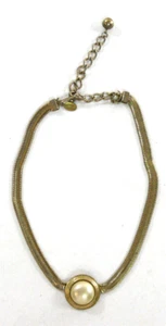 Vintage Park Lane goldtone Necklace Choker Cobra Chain with Faux Pearl - Picture 1 of 5