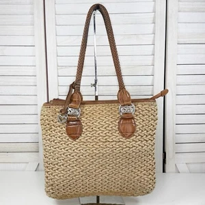 Brighton Woven Jute Rope Shoulder Tote Bag Leather Strap Tan Brown - Bild 1 von 11