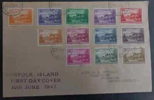 1947 Norfolk Island Ball Bay FDC ties 12 stamps to Australia - Picture 1 of 2
