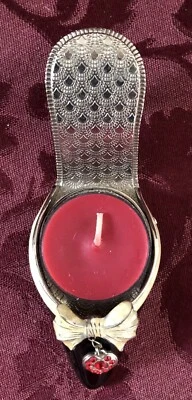 PartyLite AUDREY Travel Tealight Holder P8816 Silver Shoe w/ bow & Red Crystals - Photo 1/4