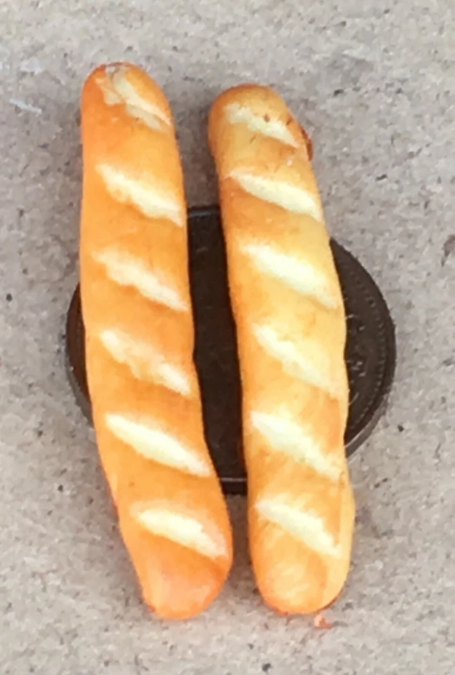 2 Parisienne Stick Loaves Tumdee 1:12 Scale Dolls House Bakery Bread Accessory - Image 1 of 1