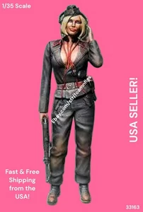 1/35 Resin Figure WW2 German Fraulein Tank Crew w MP40 & Headset Model Kit 33163 - Picture 1 of 6