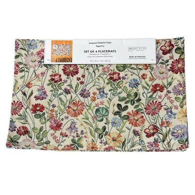 Emme Tapestry 4 Placemats WILD FLOWERS Jacquard Gobelin Style Easter Portugal - Image 1 of 4