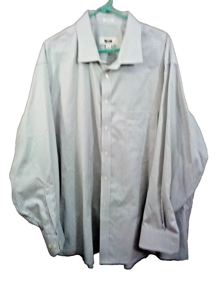 Camisa social masculina Joseph Abboud sem ferro branca/cinza algodão bolso tamanho 20 34/35 - Imagem 1 de 4