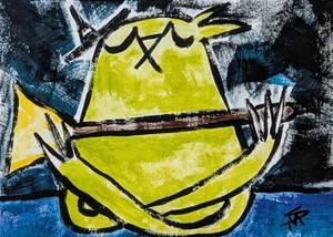 ACEO Cat Painting Original Collectible Modern Halloween Art Card Samantha McLean - Picture 1 of 1