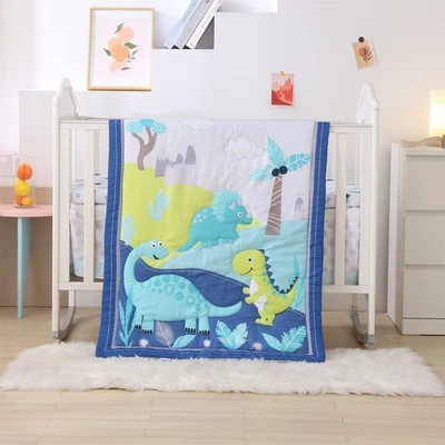 Juego de cama de cuna de dinosaurio Wowelife para niños azul, cama de bebé premium de 3 piezas... Foto 1 de 4