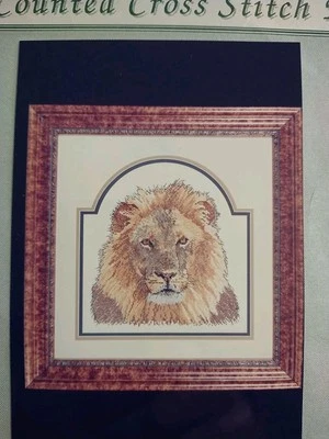 Kit de punto de cruz contado "León" 1990 Cross My Heart raro KIT ABIERTO COMPLETO Foto 1 de 3