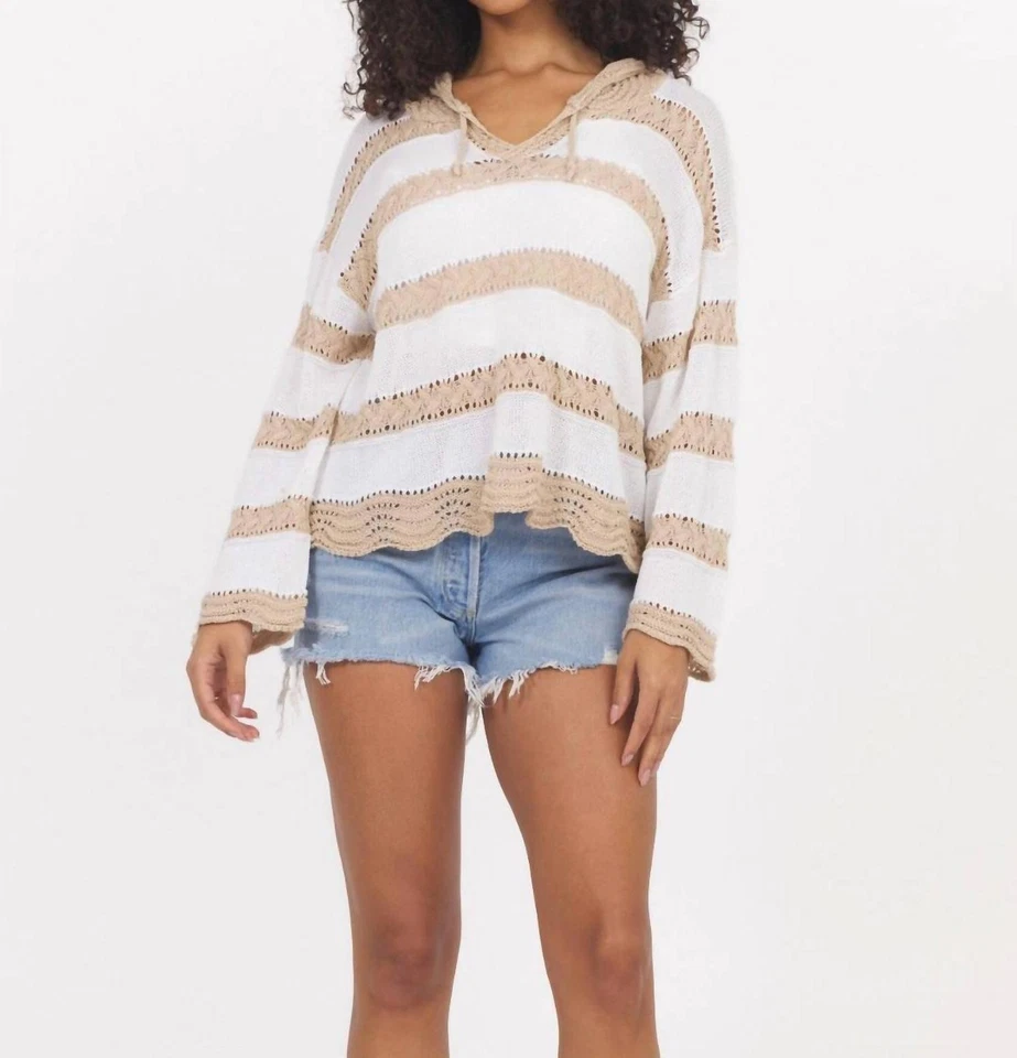 Vintage Havana Women's Stripe Hooded Sweater Beige - Image 1 of 1