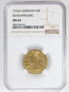 1924 Germany Weimar Republic 50 Pfennig NGC MS64 - Picture 1 of 4