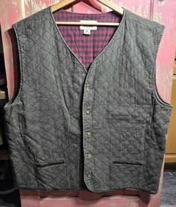 Vintage Woolrich Heavy Cotton Quilted Olive Vest Flannel Lined Saddle Size 2XLT - Picture 1 of 12