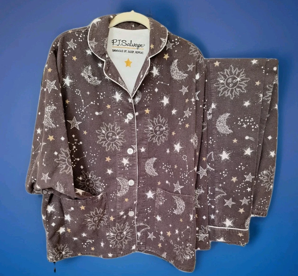 Pijama P J Salvage Cosmic Heart negro 100 % algodón franela para mujer talla mediana/grande  Foto 1 de 4