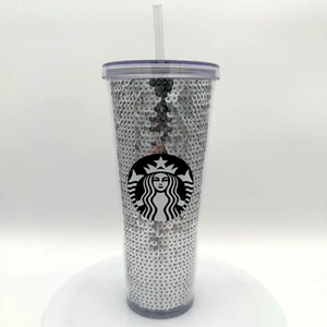 Bicchiere paillettes argento Starbucks 2017 Venti tazza fredda acrilico trasparente viaggio estivo - Foto 1 di 8