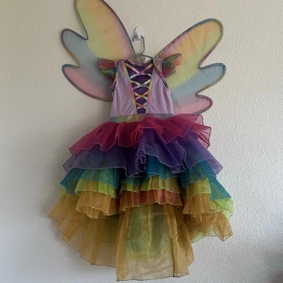 Disguise Inc Girls Rainbow Flair Dress  Multicolor w/Wings Fairy Halloween - Image 1 of 4