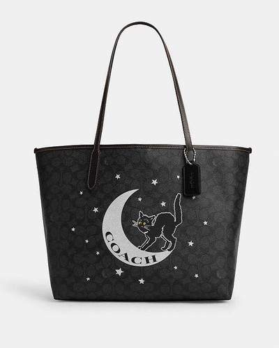 Borsa Coach City in tela firmata con grafica Halloween 2024 gatto nero luna