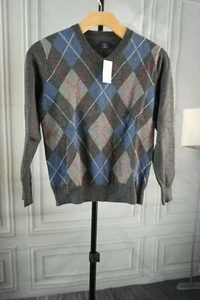 New GAP Argyle Boy Pull over V neck Sweater Gray Blue Sz M 8 - Picture 1 of 3