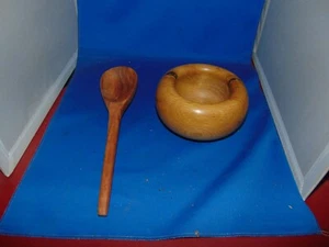 VINTAGE HANDGEFERTIGTE HOLZSCHALE & GROSSER LÖFFEL - Bild 1 von 6