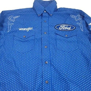 Camisa Wrangler Ford Western Para Hombres Pequeña Azul Estampado Completo Rodeo Vaquero Núcleo - Imagen 1 de 18