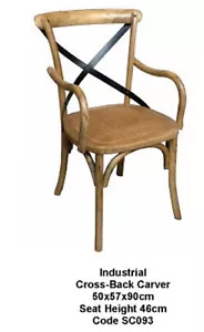 SCALA INDUSTRIAL CROSSBACK CARVER CHAIR/ DINING CHAIR WITH METAL BACK - Picture 1 of 3