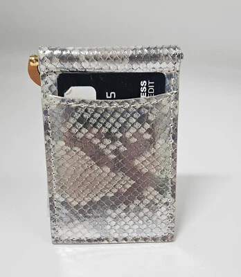 Silver Semi-Glazed Genuine Python Brass Clip Card Case - USA - Image 1 of 4
