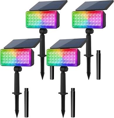 T-SUN 4Pcs Solar Spot Light RGB Color Changing Garden Lights for Yard Lawn Path - Image 1 of 4