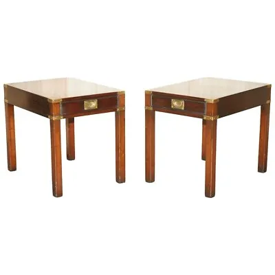 Pair Of Restored Harrods Kennedy Mahogany Military Campaign Single Drawer Tables • 2882.39£