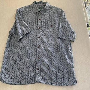 Orvis Shirt Large Short Sleeve Hemp Blend Button Up Blue Herringbone - Picture 1 of 6