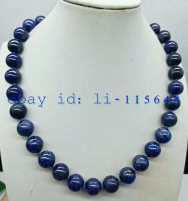 Delicado collar de cuentas redondas de piedras preciosas de lapislázuli azul de 12 mm de 20 pulgadas Foto 1 de 4