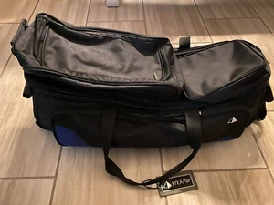 Pyramid Path Bowling 3 Ball Bag Triple Tote Roller W/Compartments Black/Blue - Picture 1 of 6