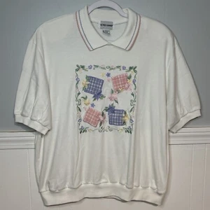 Alfred Dunner Size Large Floral Embroidered Collared Shirt VTG Shoulder Pads - Picture 1 of 9