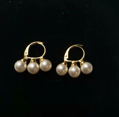 Pendiente Triple Perlas Champagne Titanio Acero 18K  Foto 1 de 3