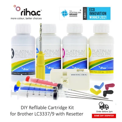Brother LC3337 3339 RIHAC DIY Pigment Ink Refillable Cartridge Kit Chip Resetter - Image 1 of 4