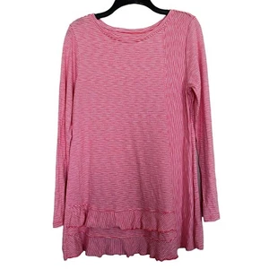 Soft Surroundings Women’s Sz M Coral Striped Colette Long Sleeve Tunic Tee Top - Picture 1 of 7