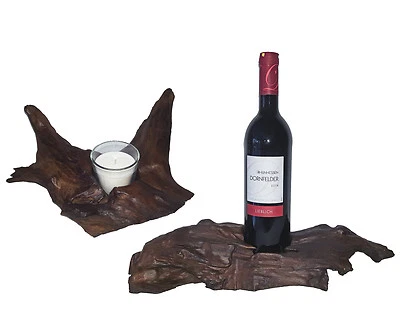 Portacandele Legno di Teak Marrone Scuro Portabottiglia Oggetto Decorativo - Immagine 1 di 4