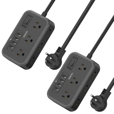 Paquete de 2 Tiras de Alimentación con 6 Tomacorrientes (2 Lados) y 4 USB, Enchufe Plano NTONPOWER Exte... Foto 1 de 4