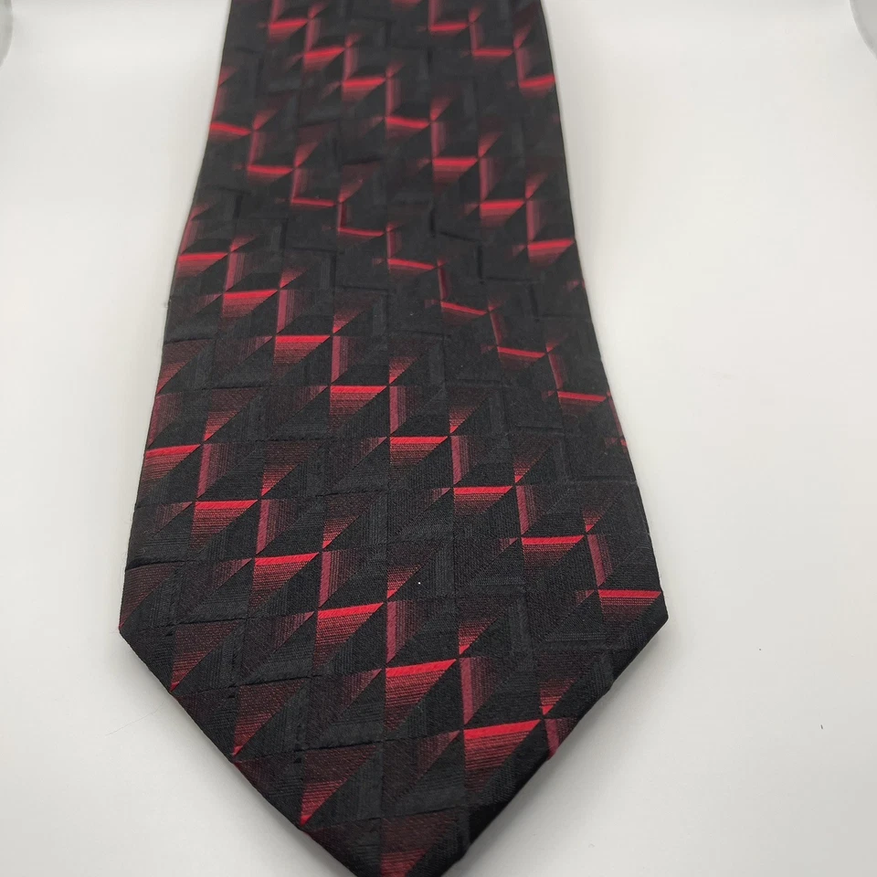 Corbata de Seda Valerio Garati Negra/Roja Geométrica Hombres Diseñador 59" x 4" Foto 1 de 4