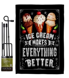Ice Cream Better Garden Flag Set with Stand Food Vegetable Pumpkin Chilli Squ... - Picture 1 of 11