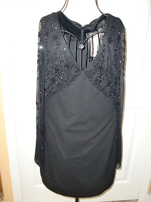 NUEVO CON ETIQUETAS $170.00 "JSB OTIQUE" Mini Vestido Negro Forrado con Lentejuelas Transparente Talla 6. ¡LINDO! Foto 1 de 4